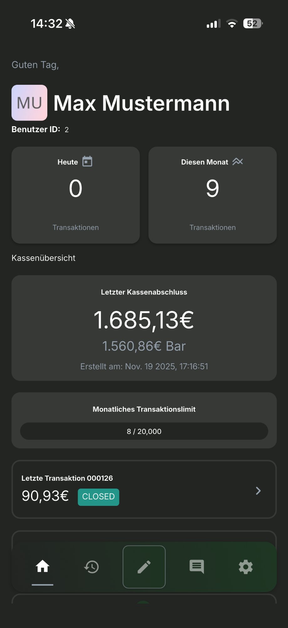 COD Smart Kasse – App Dashboard