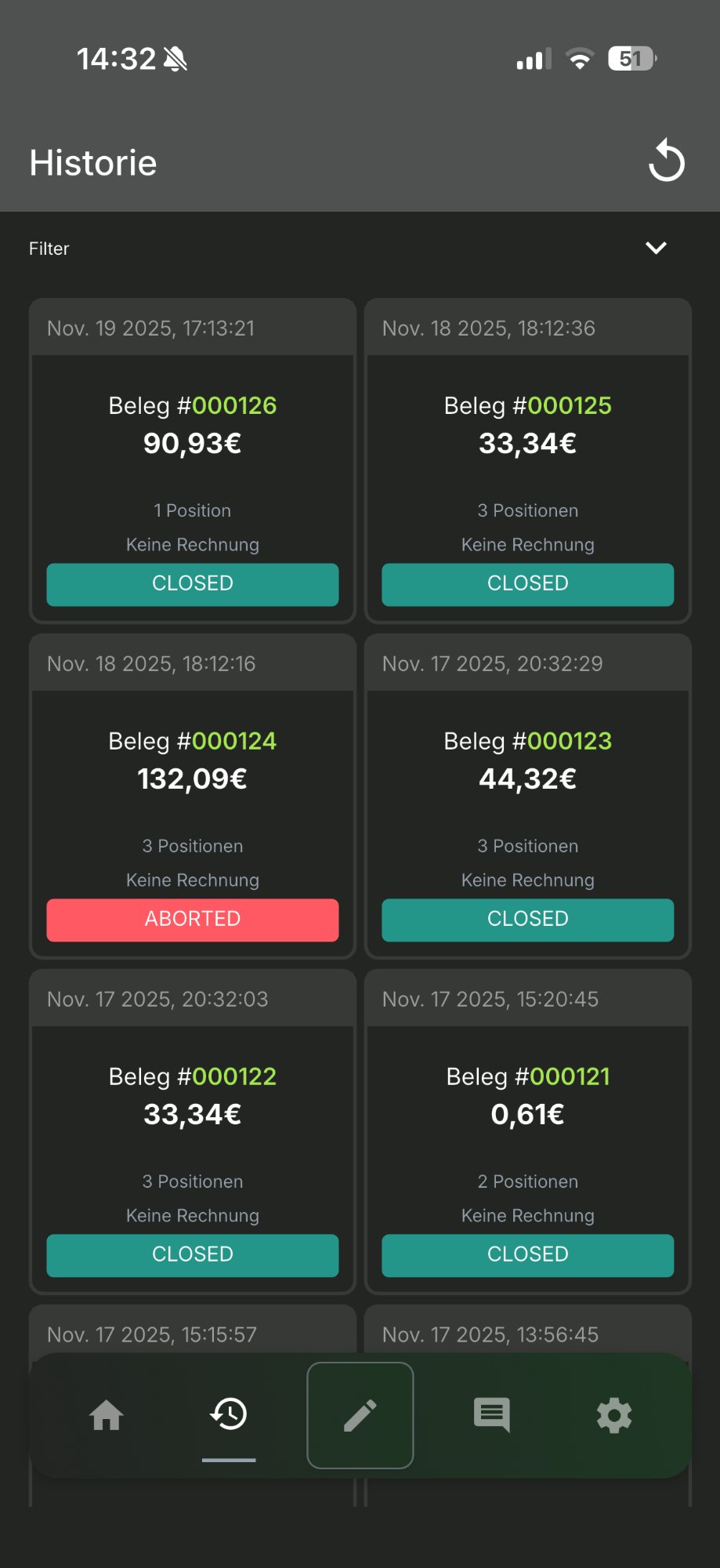 App – Transaktionshistorie