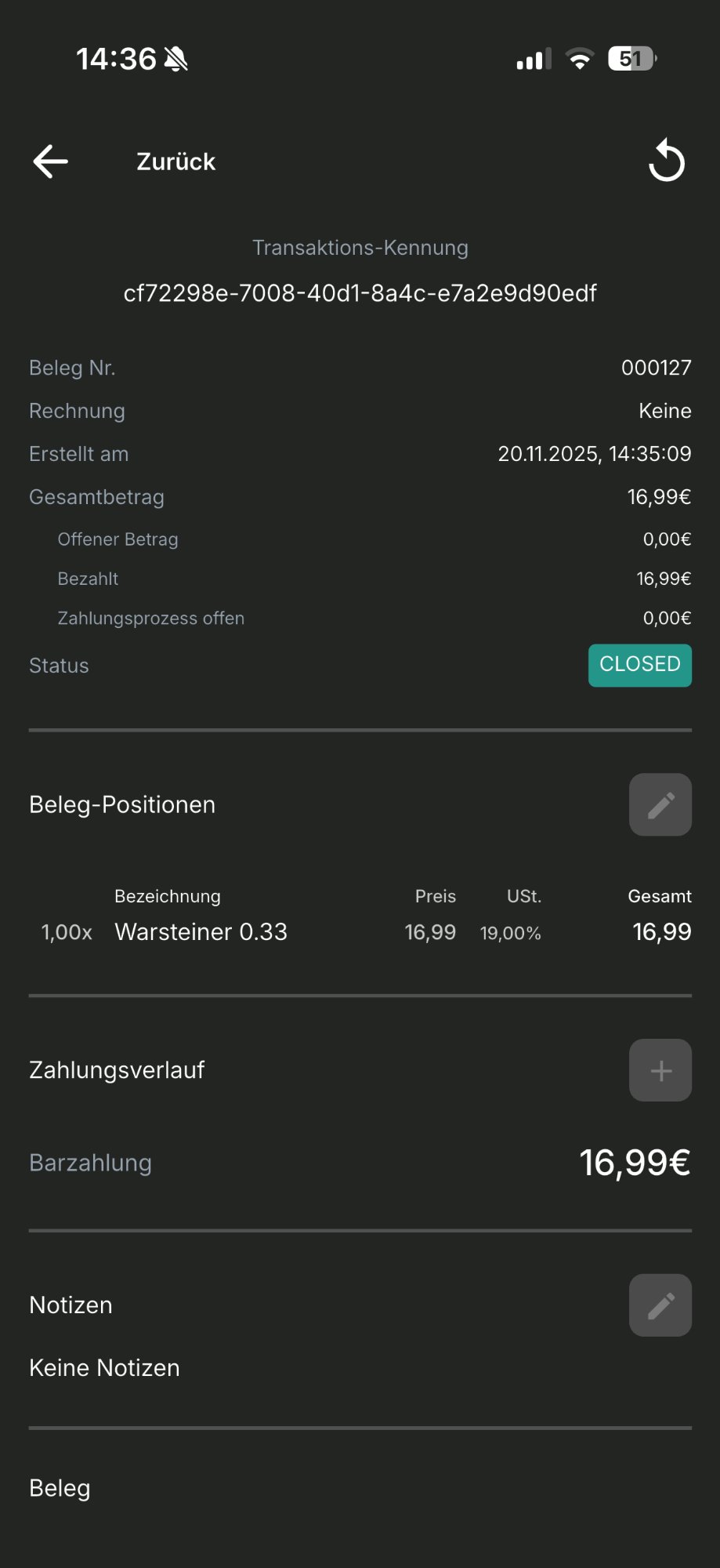 App – Transaktionsdetail